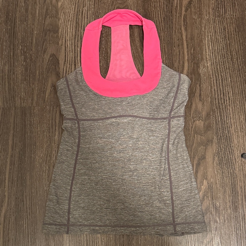 Lululemon Athletica Gray Tank Top with Pink Neckline